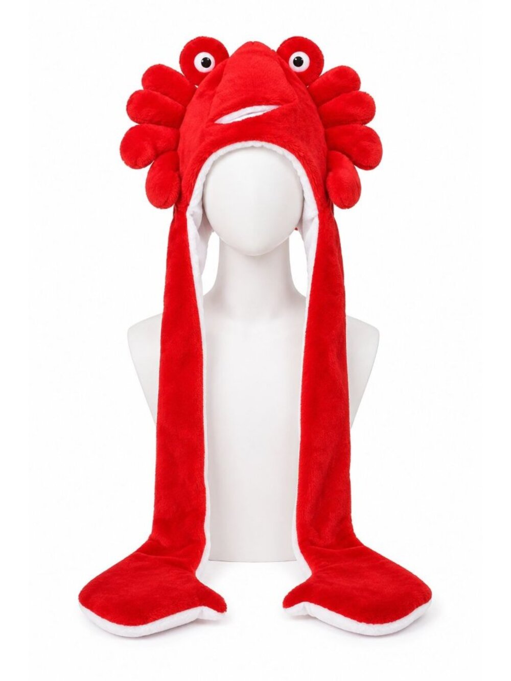 Red Crab Plush Hat Ear Flaps with Arm-Length Attached Mitten Winter fall costume